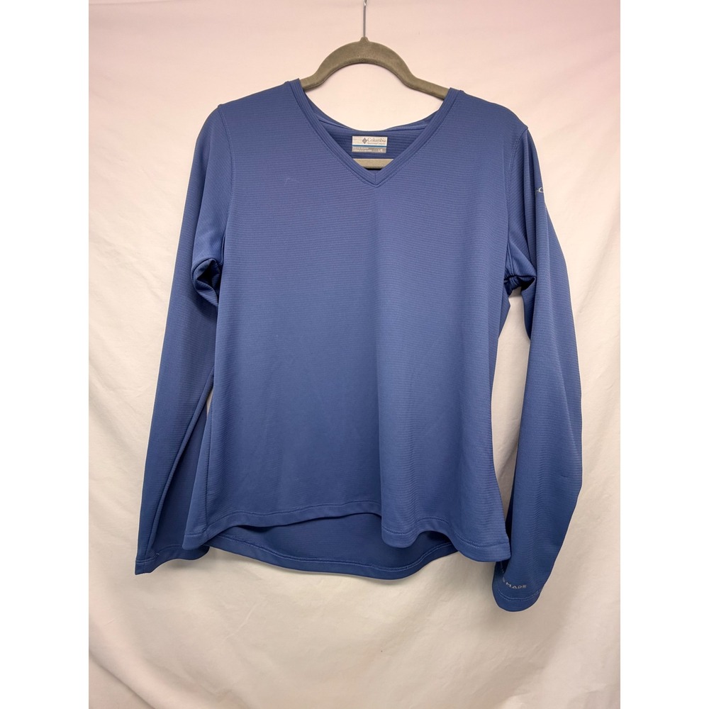 Columbia PFG Omni-Shade Blue Long Sleeve V-Neck Shirt Womens Large; excellent